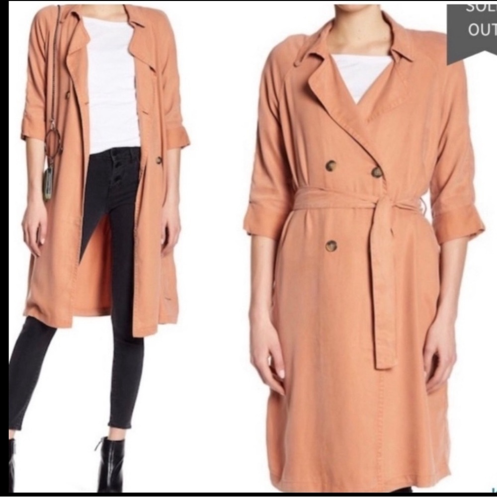Max Jeans Double Breasted Fall spring Tencel pea Trench Coat in Adobe rust Pink